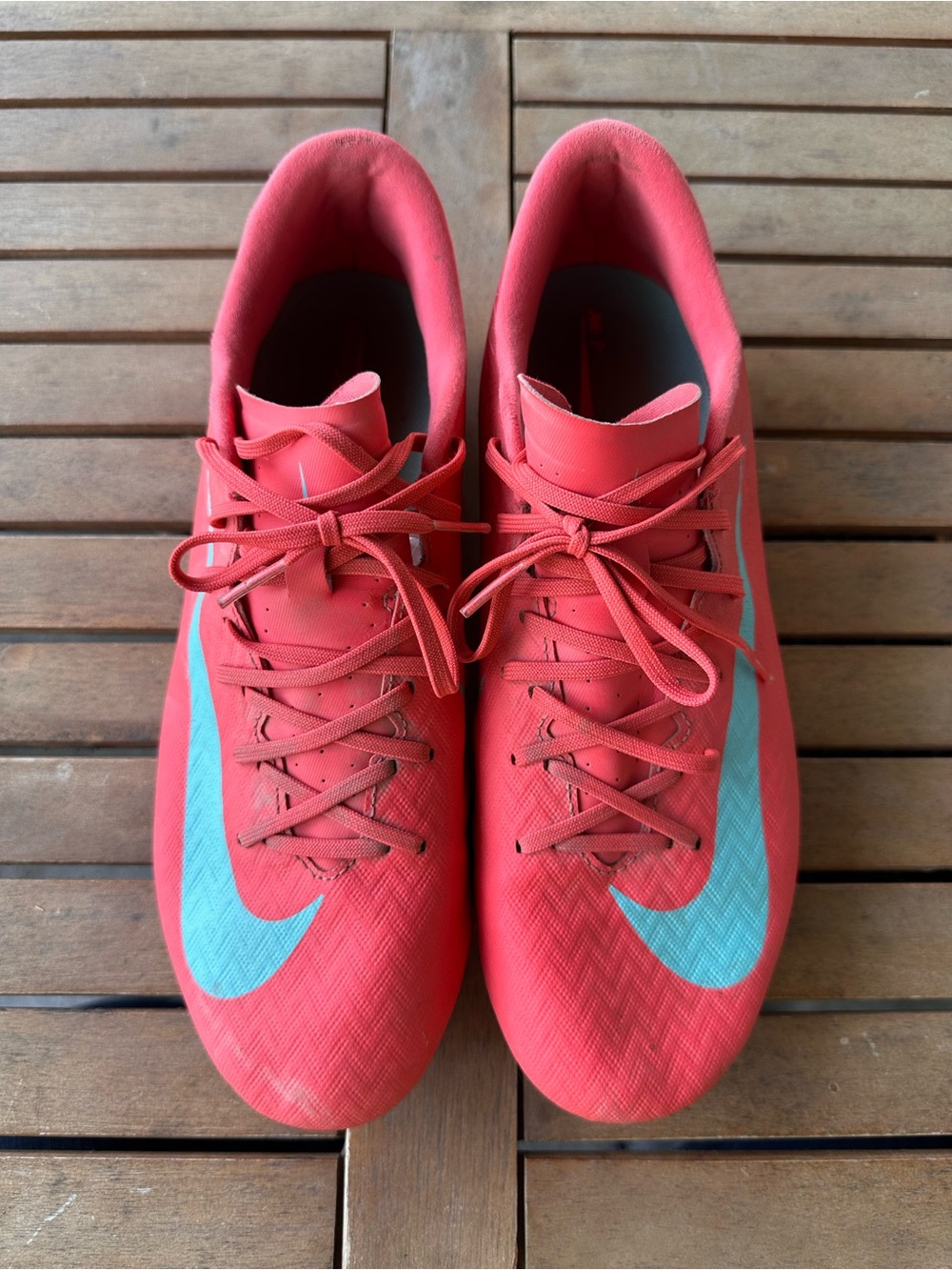 Nike Women’s Coral Red Athletic Sneakers with Teal Swoosh